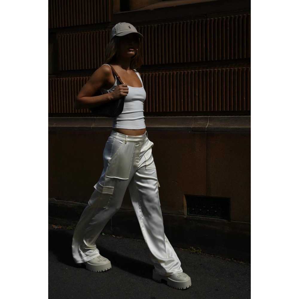 Pants | Meshki Womens Amaya Satin Cargo Pant – Bone